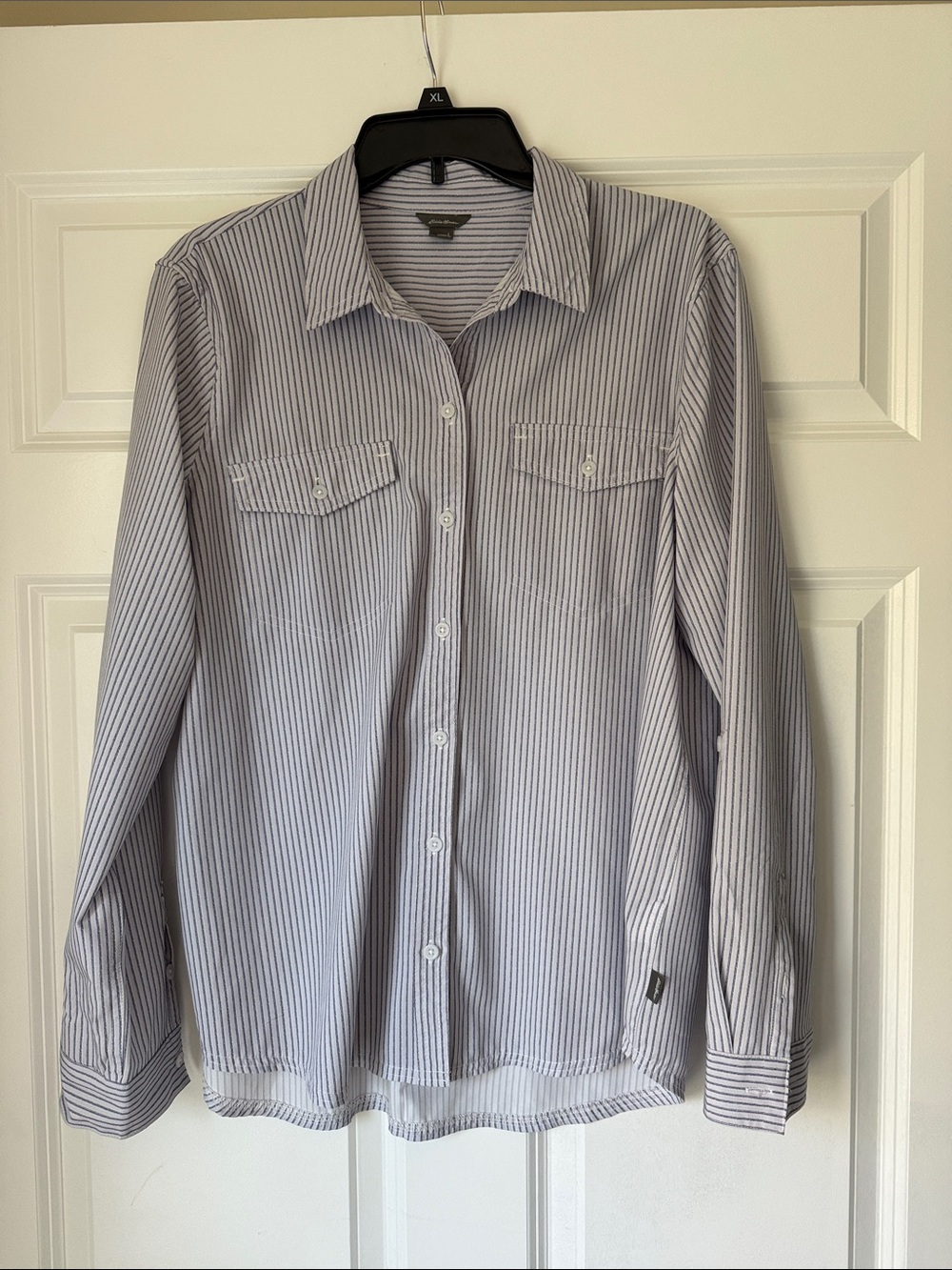 Blue and White Striped Button-Down Shirt
